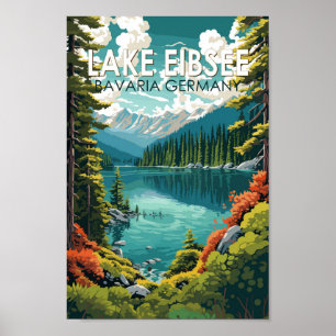 Poster Lago Eibsee Alemanha Viagem Art Vintage