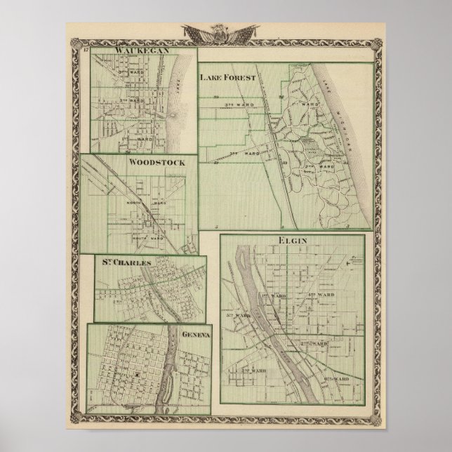 Poster Lago Forest, Elgin, Waukegan, Woodstock (Frente)