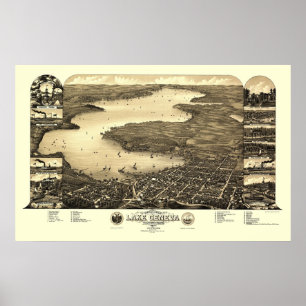 Poster Lago Genebra, mapa panorâmico dos WI - 1882