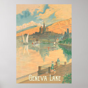 Poster Lago Genebra, Pessoas em um Rolo, Suiça
