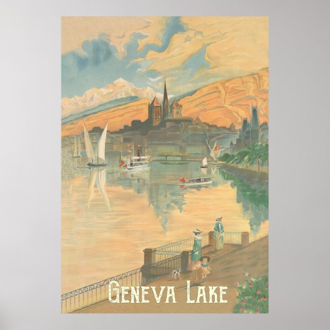 Poster Lago Genebra, Pessoas em um Rolo, Suiça (Frente)