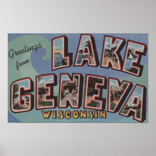 Póster Lago Genebra, Wisconsin - Cenas com Letras Grandes