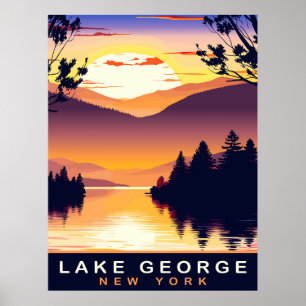 Poster Lago George, NY, Pôr do Sol Romântico, Viagem