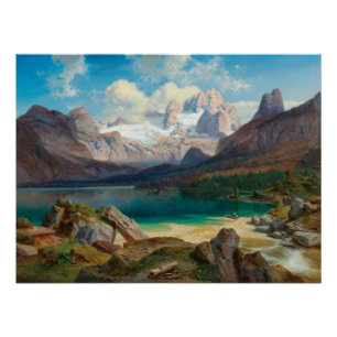 Póster Lago Gosau com uma vista para o maciço de Dachstei