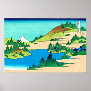 Poster Lago Hakone, belas artes do japonês de Hokusai