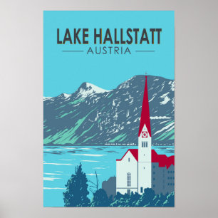 Poster Lago Hallstatt Austria Viagem Art Vintage
