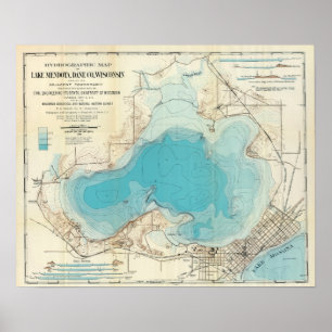Poster Lago hidrográfico Mendota map do vintage