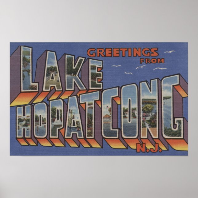 Póster Lago Hopatcong, Nova Jersey - Cenas com Letra Gran (Frente)