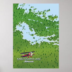 Poster Lago Kabetogama, Minnesota, mapa Viagem dos EUA.