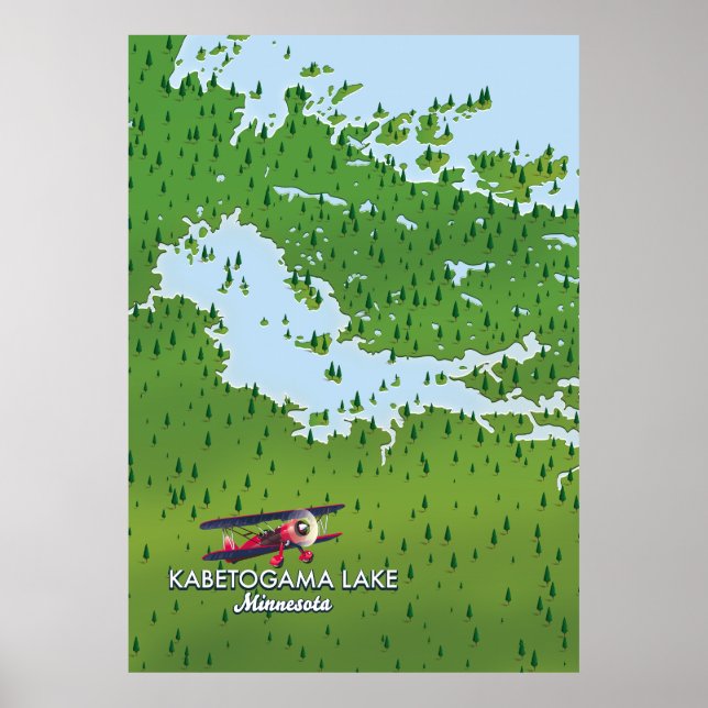 Poster Lago Kabetogama, Minnesota, mapa Viagem dos EUA. (Frente)