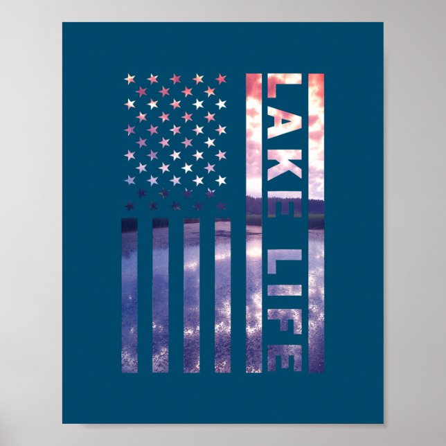 Poster Lago Life American Flag Dock Sunset Wakeboarder (Frente)
