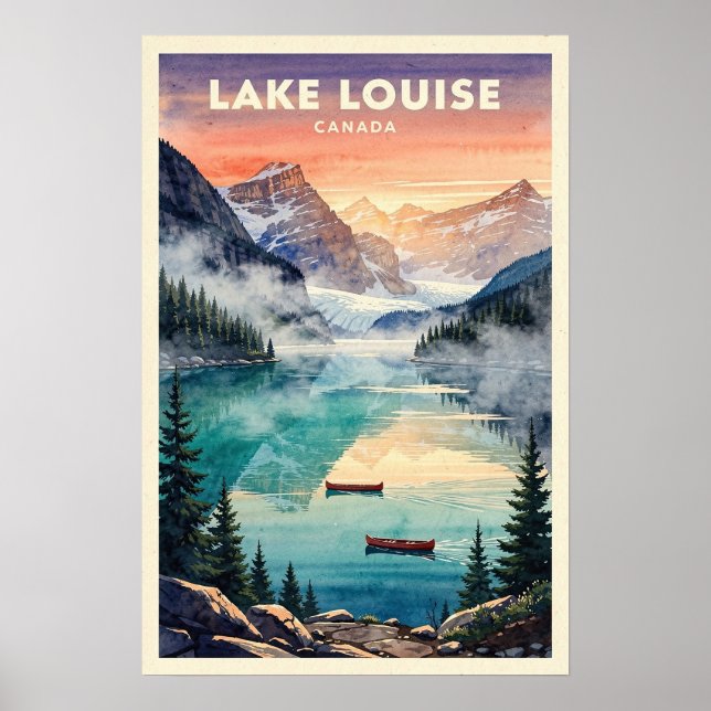 Poster Lago Louise Canadá Viagem Vintage (Frente)
