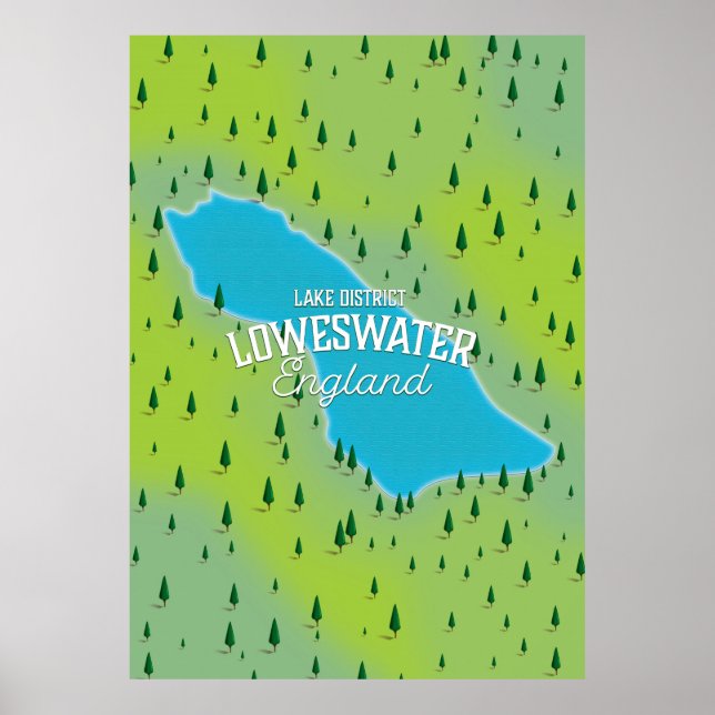 Poster Lago Loweswater, distrito dos lagos, mapa de viage (Frente)