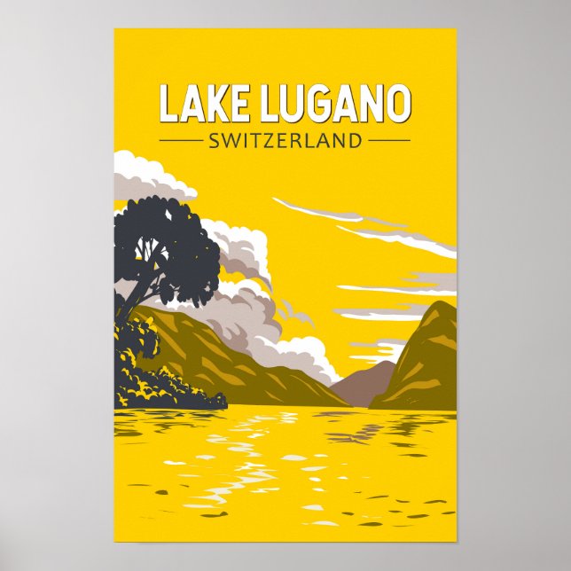 Poster Lago Lugano Suíça Viagem Arte Vintage (Frente)