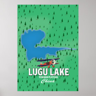Poster Lago Lugu, Planalto de Yunnan, mapa da China
