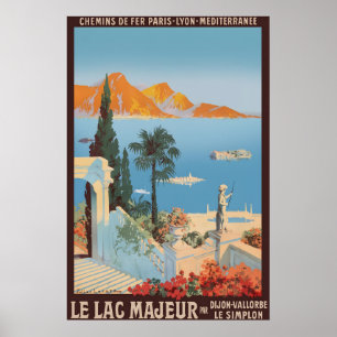Poster Lago Maggiore Itália Cartaz de Viagem Vintage Impr