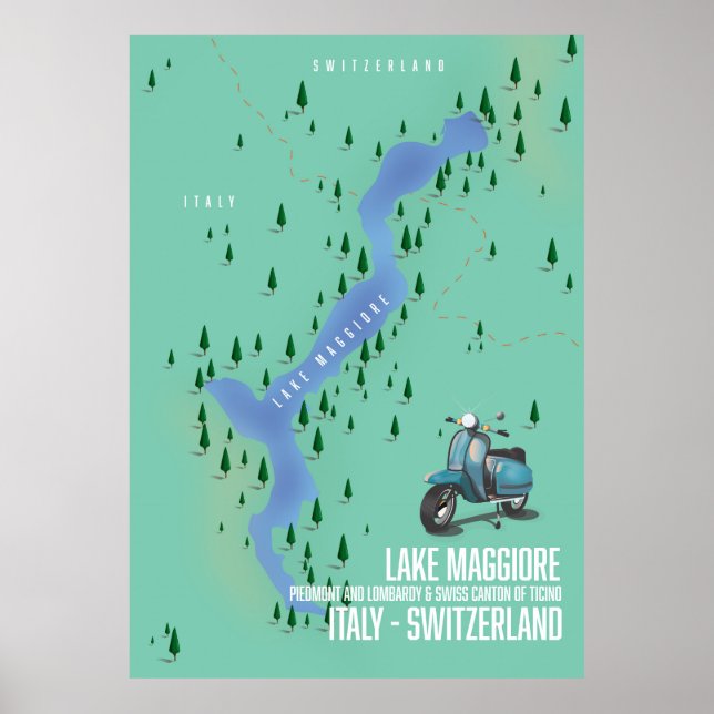 Poster Lago Maggiore Itália - mapa da Suiça (Frente)