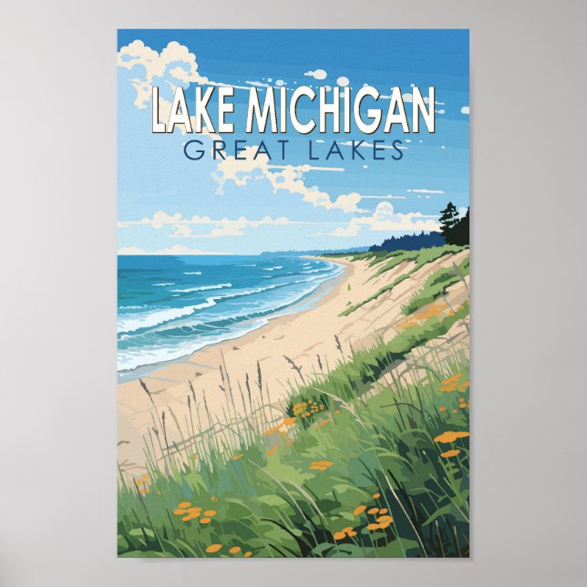 Poster Lago Michigan Viagem Art Vintage (Frente)
