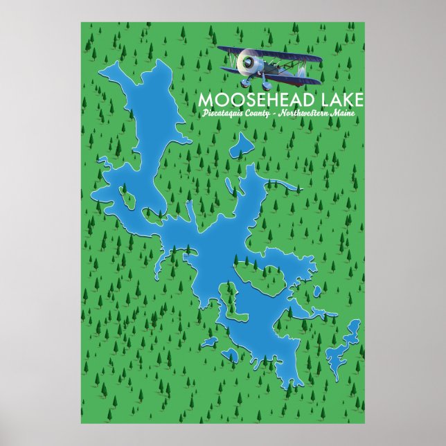 Poster Lago Moosehead,Poster do mapa do Condado de Piscat (Frente)