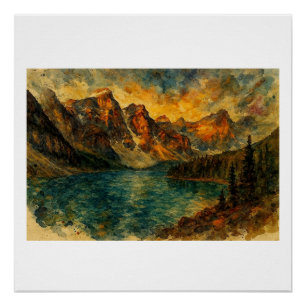 Póster Lago Moraine ao pôr do sol,