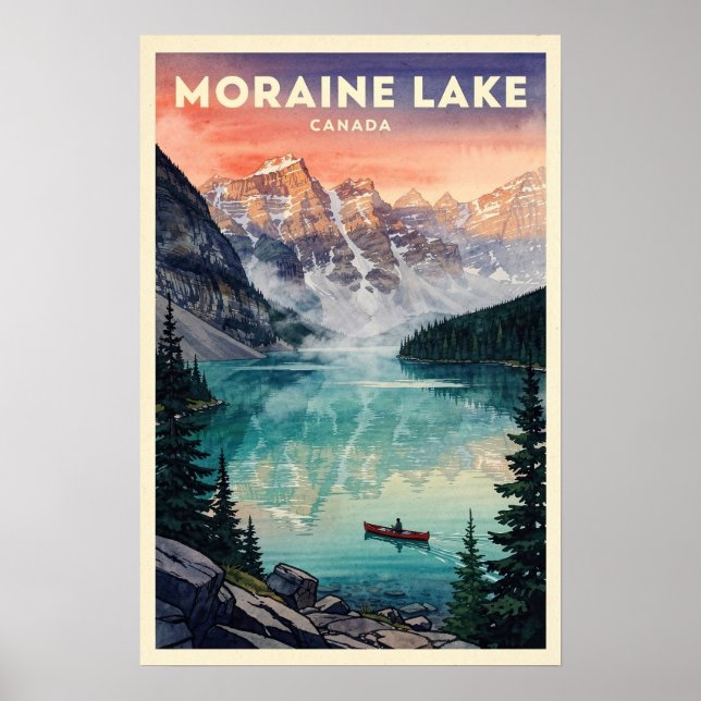 Poster Lago Moraine Canadá Viagem Vintage (Frente)