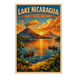 Póster Lago Nicarágua, Nicarágua, em um clássico retrô