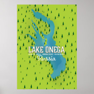 Poster Lago Onega, Rússia, mapa de Viagem