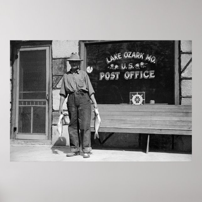 Póster Lago Ozark Pescador, anos 30 (Frente)