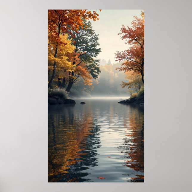 Poster lago pacífico cercado por árvores do outono (Frente)