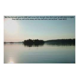 Póster Lago Pacífico e Árvores Distantes com escritura