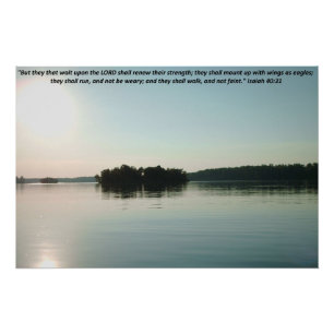 Póster Lago Pacífico e Árvores Distantes com escritura