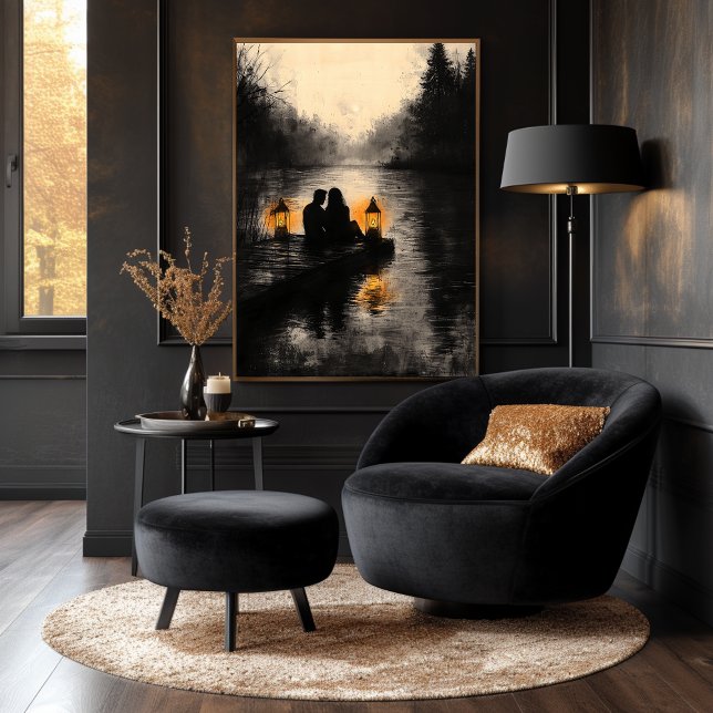 Poster Lago Romântico Sunset em Estilo Monocromático (Criador carregado)