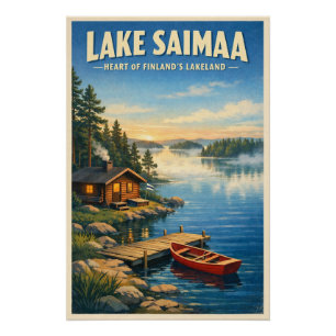 Póster Lago Saimaa, Finlândia, em um clássico retrô