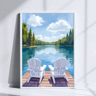 Poster Lago Sebago Maine   Pintura de Cadeira Adirondack