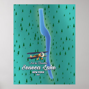Poster Lago Seneca, mapa do lago NYC