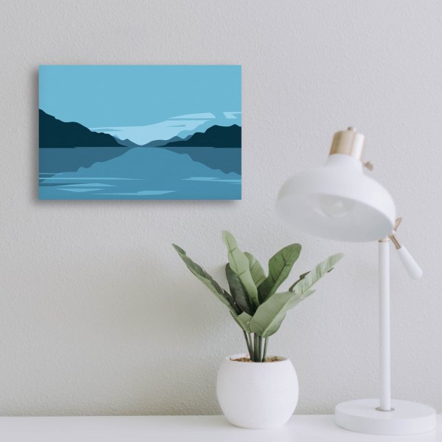 Poster Lago Serene com Paisagem de Montanhas - Minimalist (Serene Lake with Mountains Landscape - Minimalist Poster)