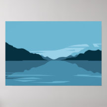 Lago Sereno com Paisagem Montanhosa - Minimalista