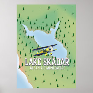 Poster Lago Skadar Albânia e mapa do lago montenegro