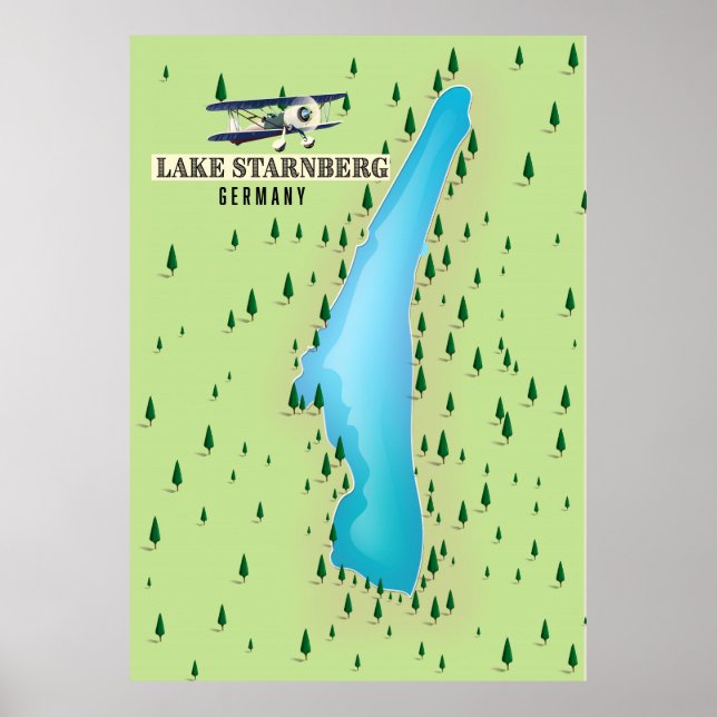 Poster Lago Starnberg Alemanha vintage style map poster. (Frente)