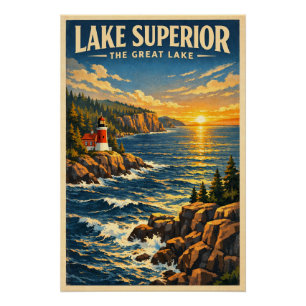 Póster Lago Superior, EUA, em um clássico retrô