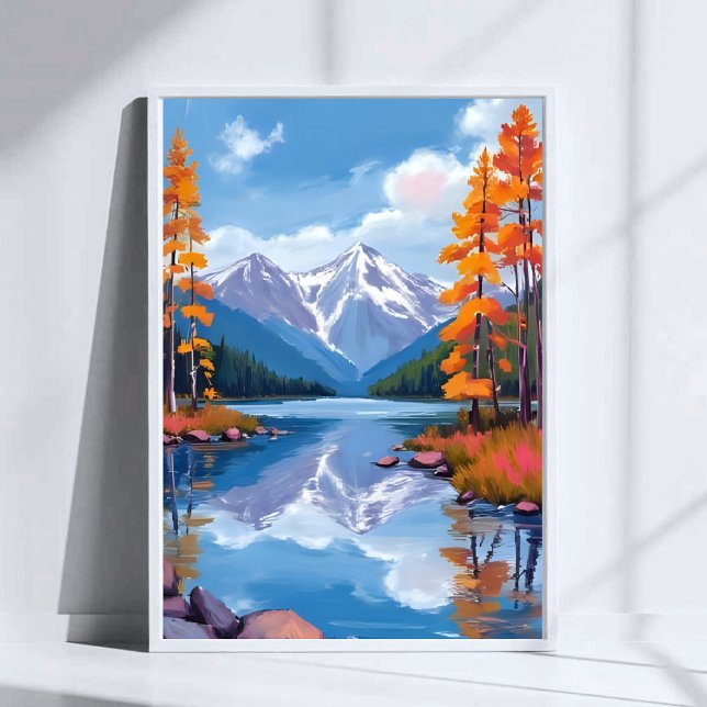 Poster Lago Tahoe Autumn | Pintura em Foliage Mountain (Criador carregado)