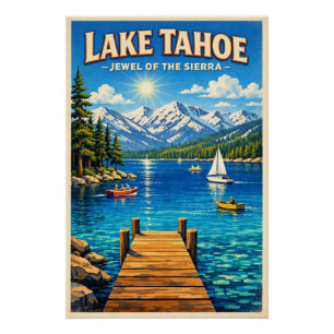 Póster Lago Tahoe, EUA, em uma clássica viagem retrô