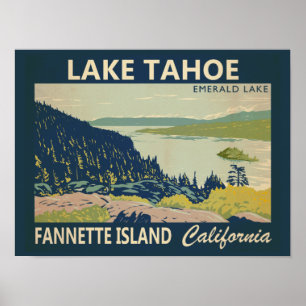 Poster Lago Tahoe Fannette Island California Vintage
