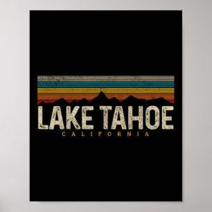 Poster Lago Tahoe Montanhas Vintage Acampamento Hiking Re