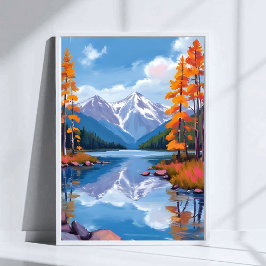 Poster Lago Tahoe Outono | Pintura de Montanha de Folhage