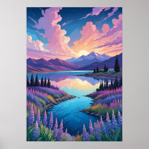 Poster Lago Tekapo e Lupins
