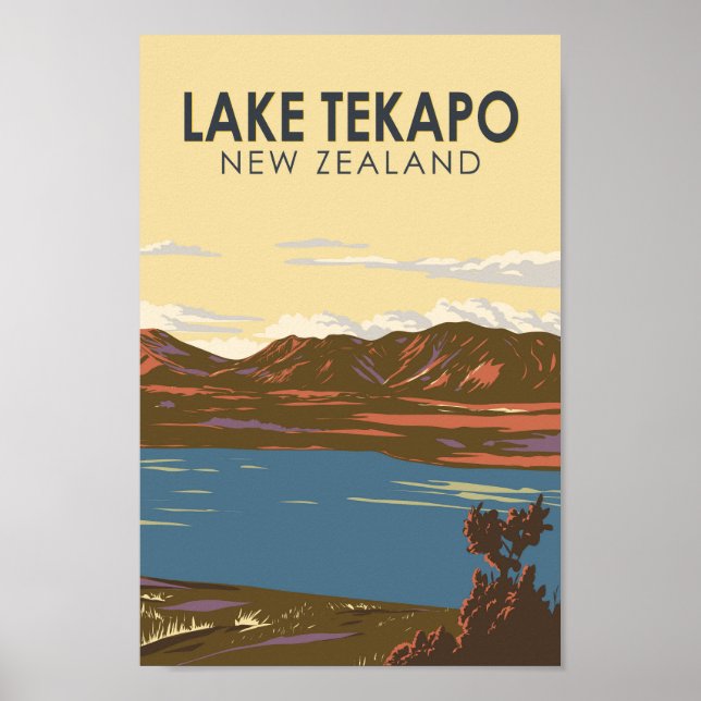 Poster Lago Tekapo New Zelândia Viagem Art Vintage (Frente)