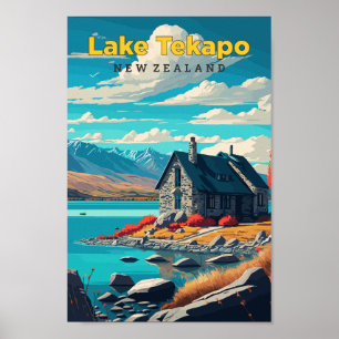 Poster Lago Tekapo New Zelândia Viagem Art Vintage
