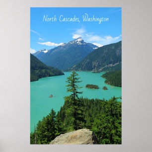 Poster Lago Turquesa da Montanha Snowy em Washington