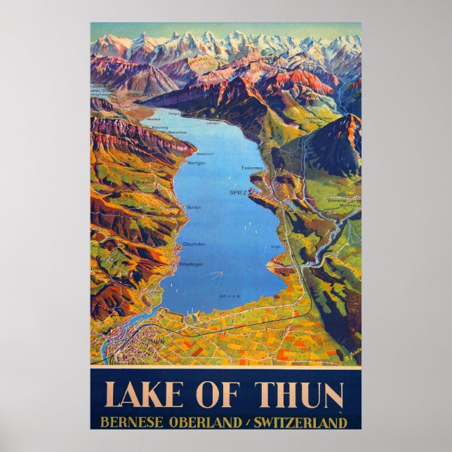Poster Lago Vintage de Thun Suiça (Frente)